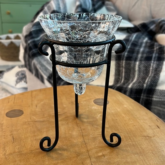 Yankee Candle votive candle holder crackle glass - Picture 1 of 2